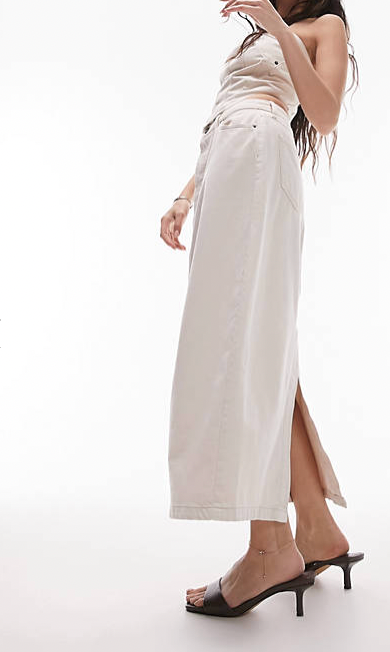 Topshop + Denim midi skirt in off white