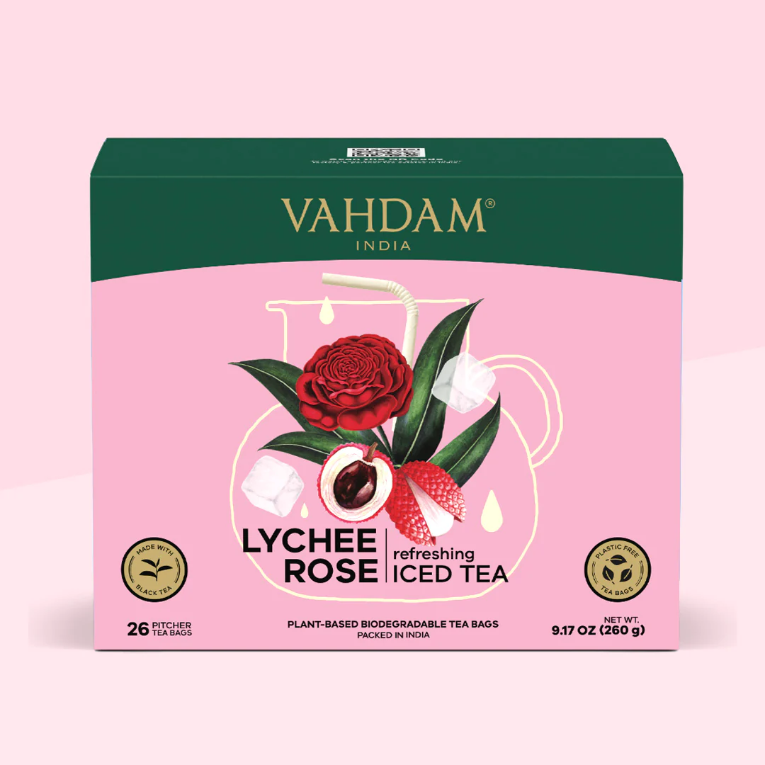 Vahdam + Lychee Rose Iced Tea 26 Pitcher Tea Bags