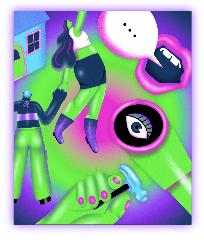 An illustration depicting college life