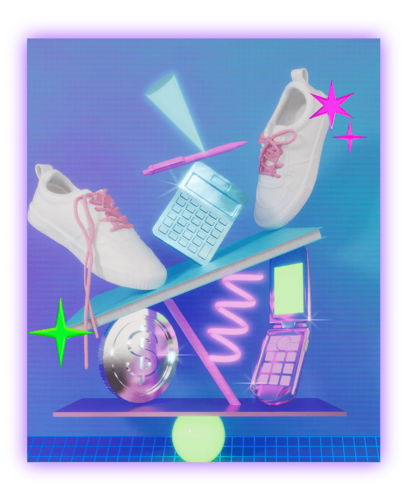 a illustrated collage of back to school items such as a calculator, books, cellphone nda more
