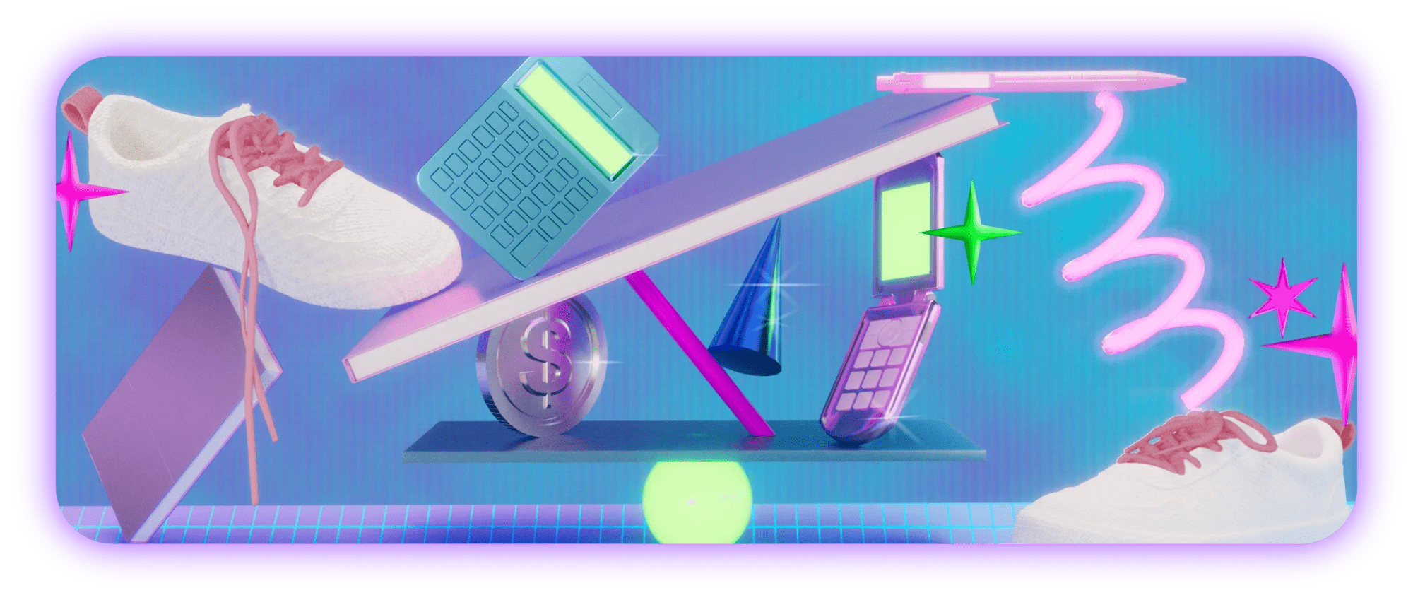 a illustrated collage of back to school items such as a calculator, books, cellphone nda more