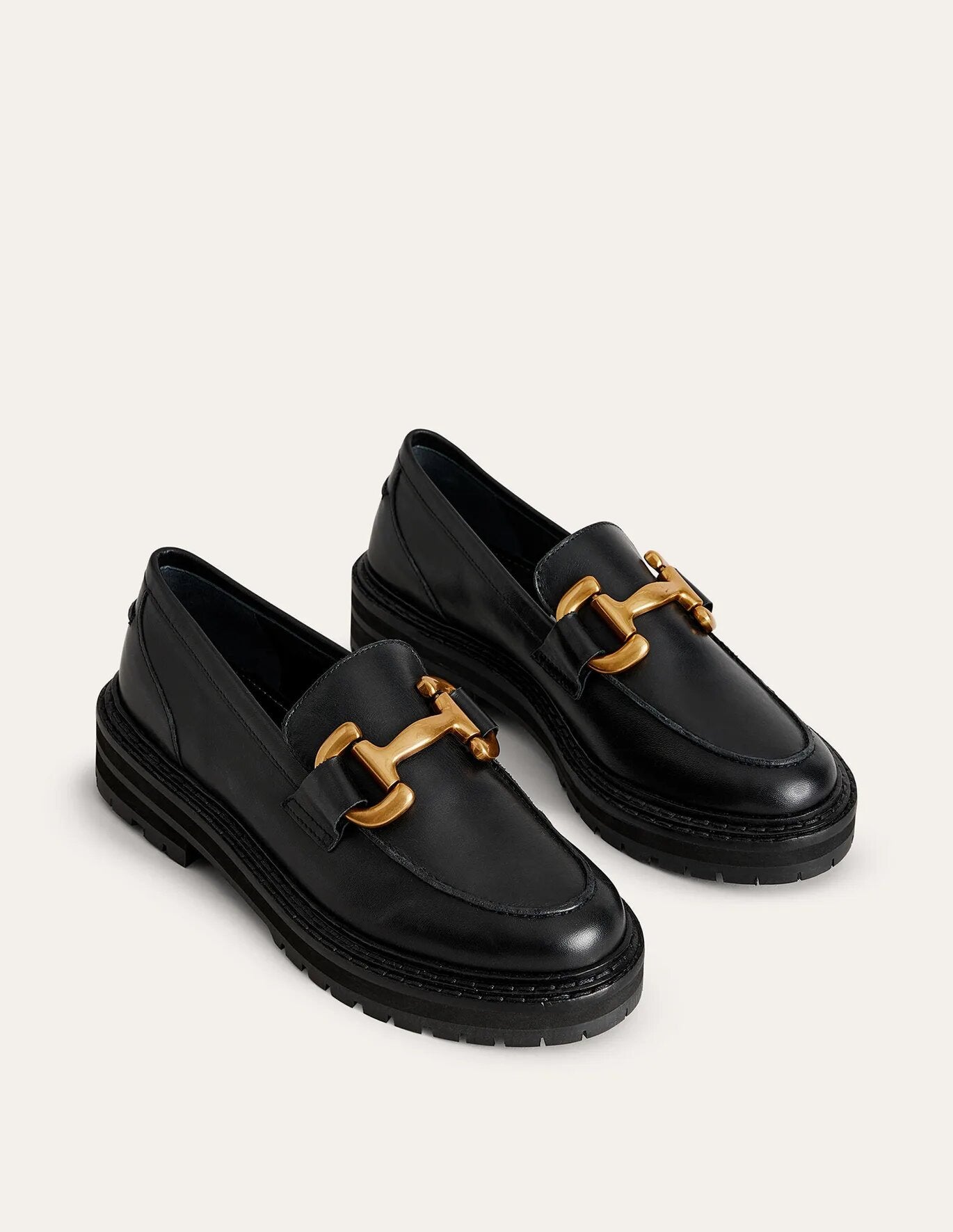 Boden + Iris Snaffle Chunky Loafers Black Box Leather