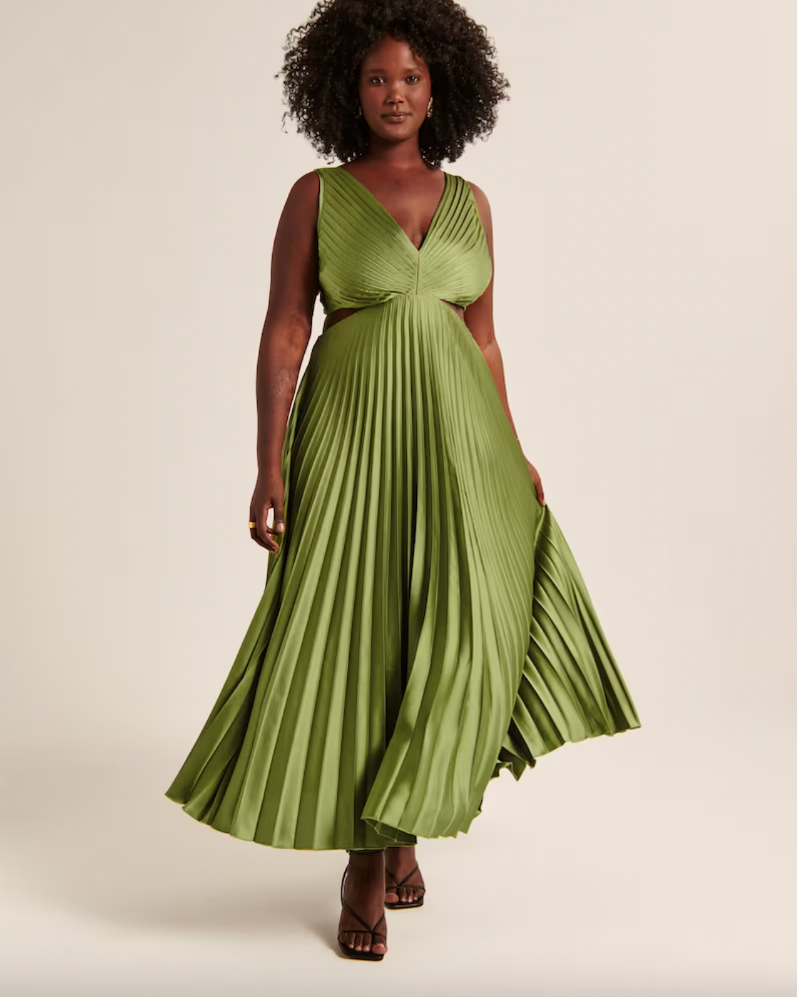 Abercrombie & Fitch + Satin Pleated Cutout Maxi Dress