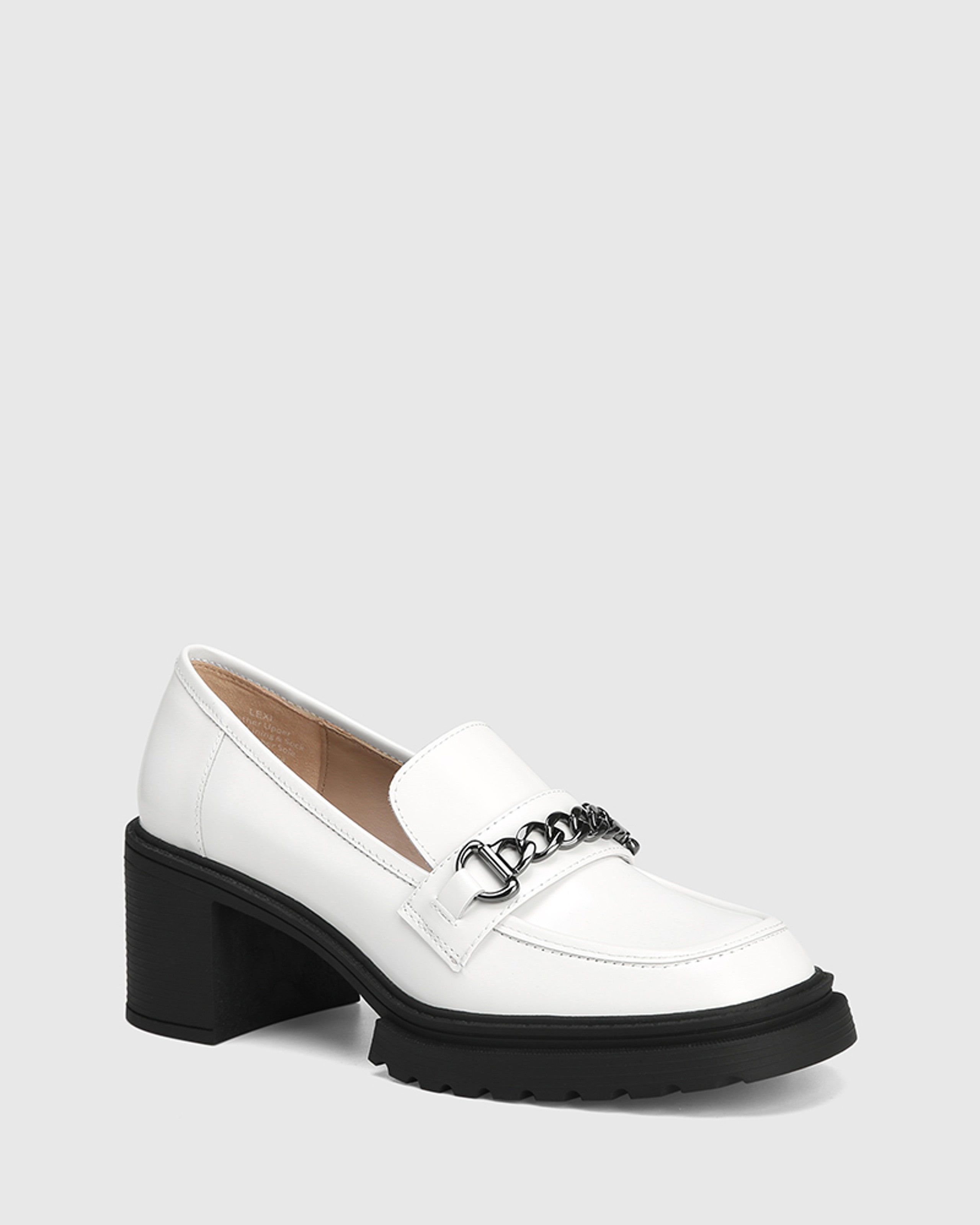 Wittner + Lexi White Box Leather Chunky Heel Loafer