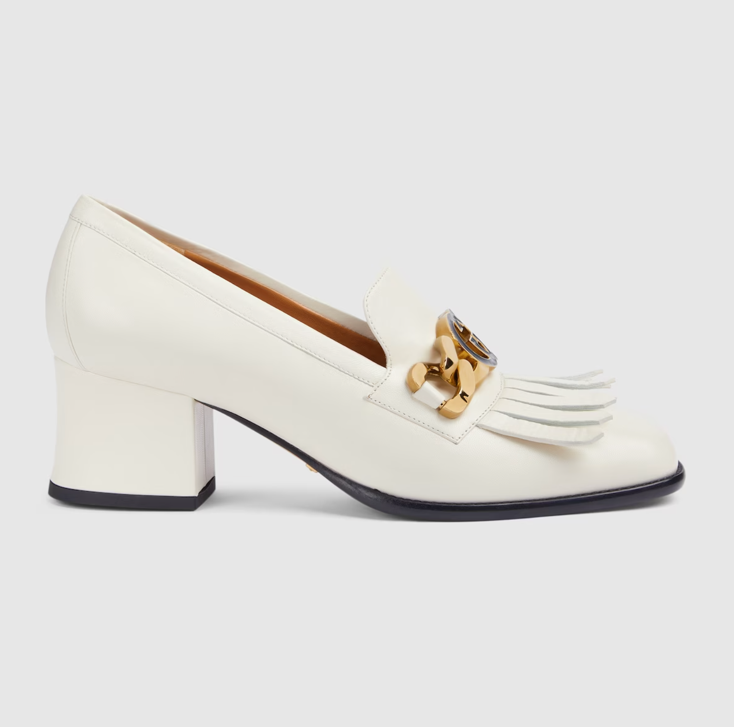 metallic mid heel pump gucci