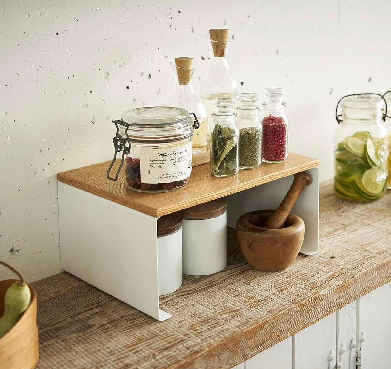 Yamazaki Home Wood Top Stackable Kitchen Rack Modern Counter
