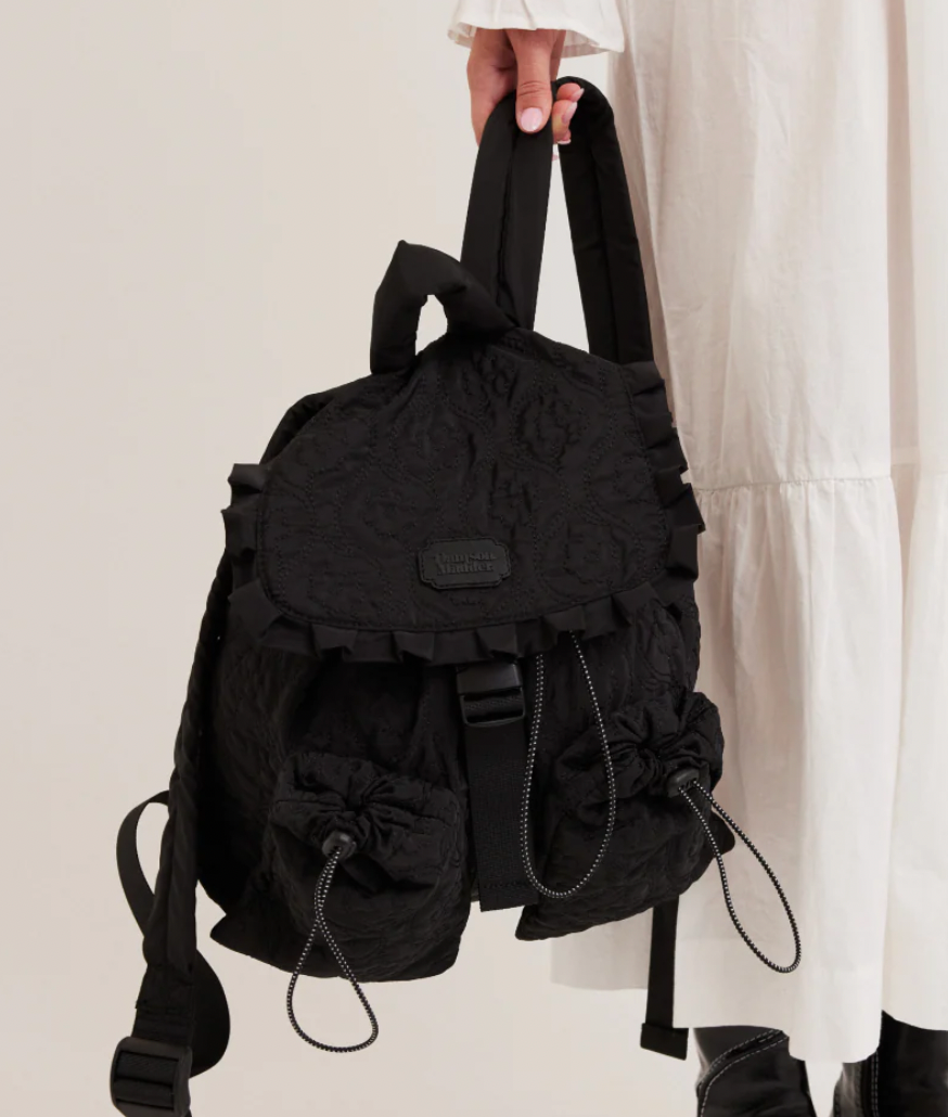 Damson Madder + Frill Backpack In Black Floral Stitch