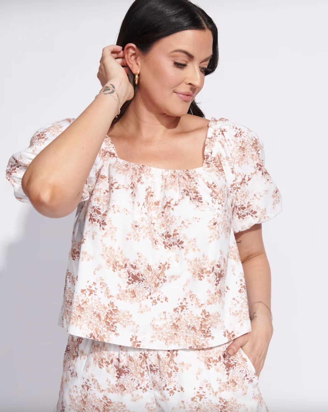 Abercrombie & Fitch + LinenBlend Puff Sleeve Set Top