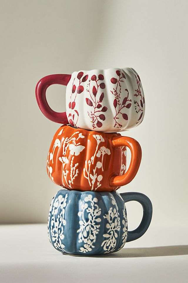 Anthropologie + Floral Pumpkin Mug