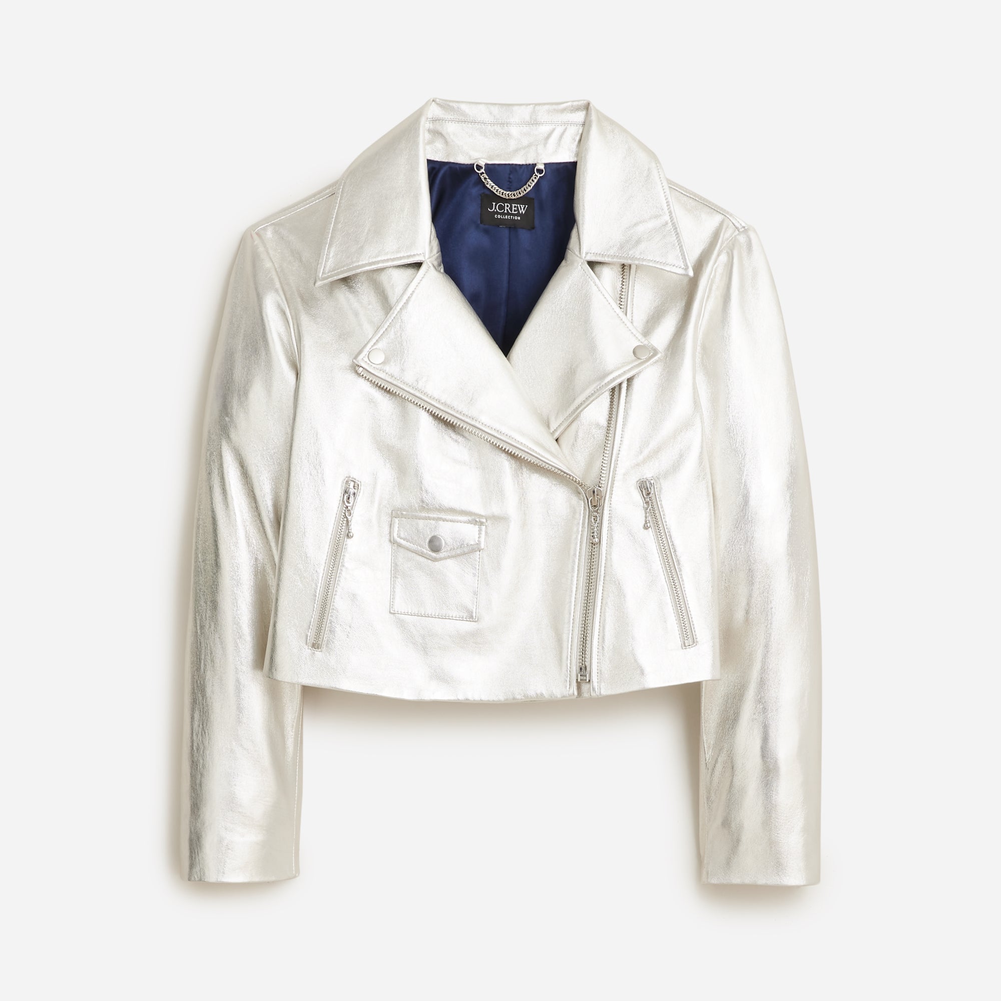 J. Crew + Collection silver leather jacket