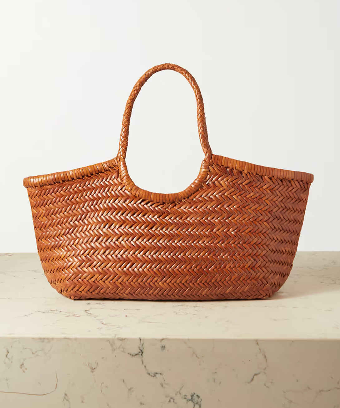 Brown Nantucket large woven-leather basket bag, Dragon Diffusion