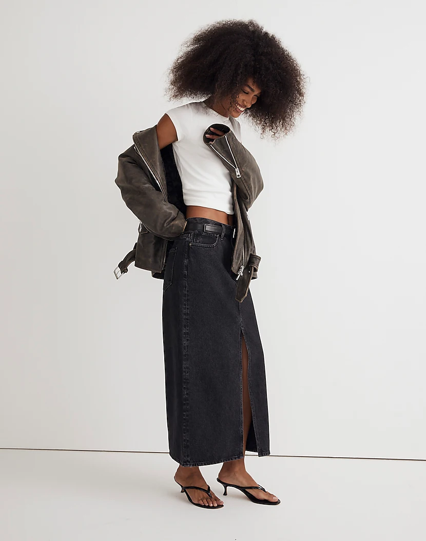 Madewell + Denim Mid-Rise Maxi Skirt in Lunar Wash