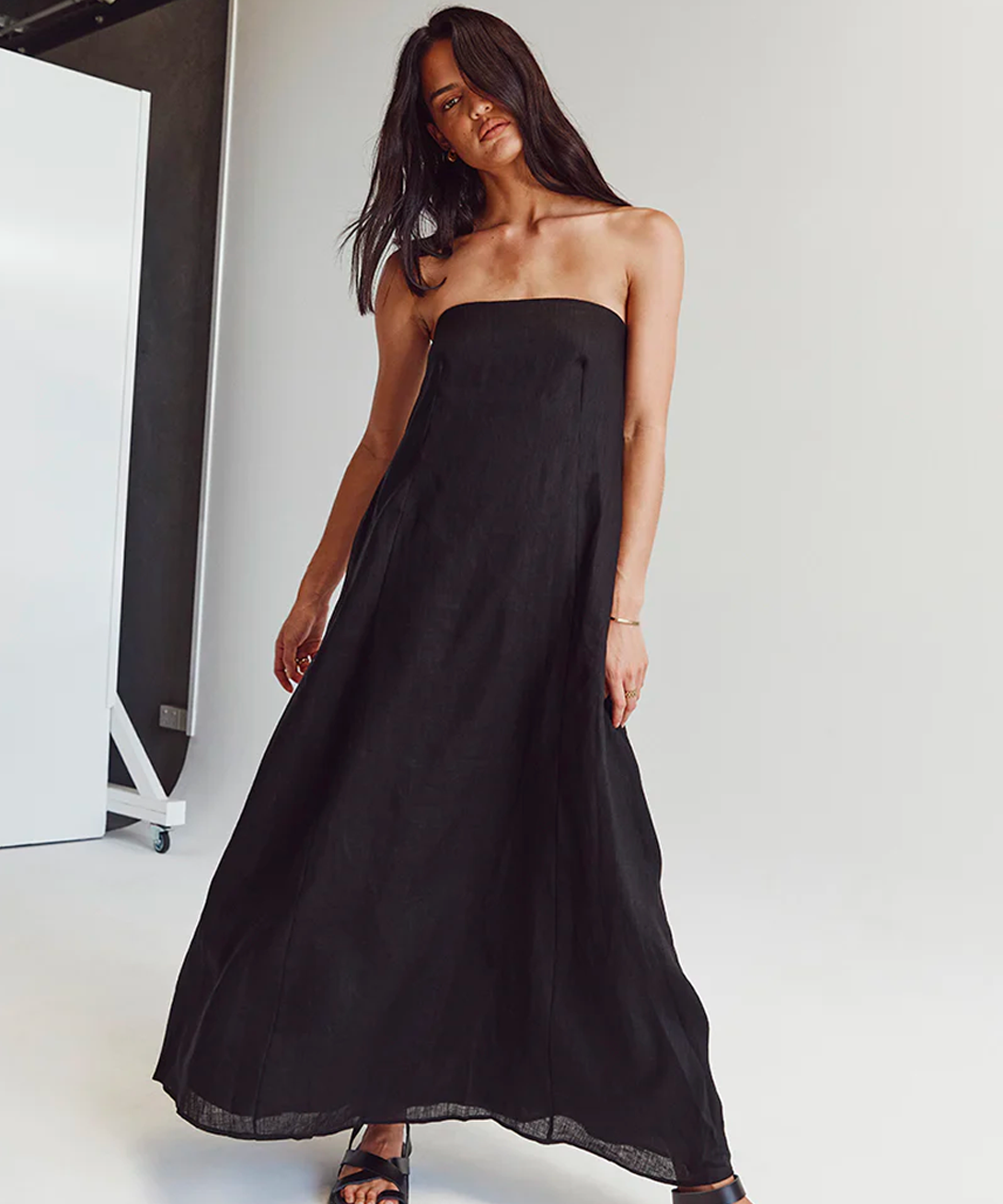 Dissh + Karney Black Linen Strapless Dress