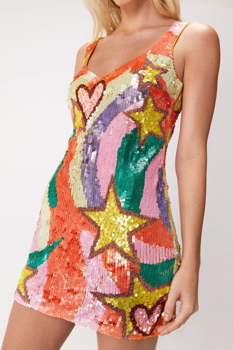 Nasty Gal Sequin Star And Heart Mini Dress