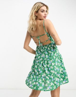 Wednesday’s Girl + floral print cami swing dress in green