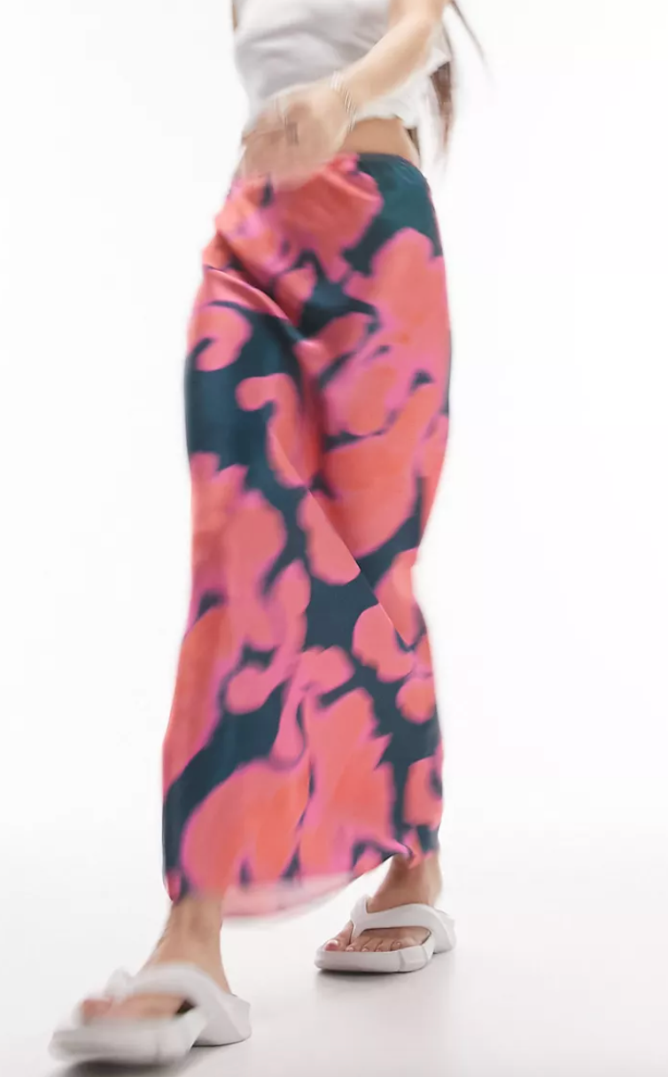 Topshop + Blurred Poppy Maxi Skirt In Multi