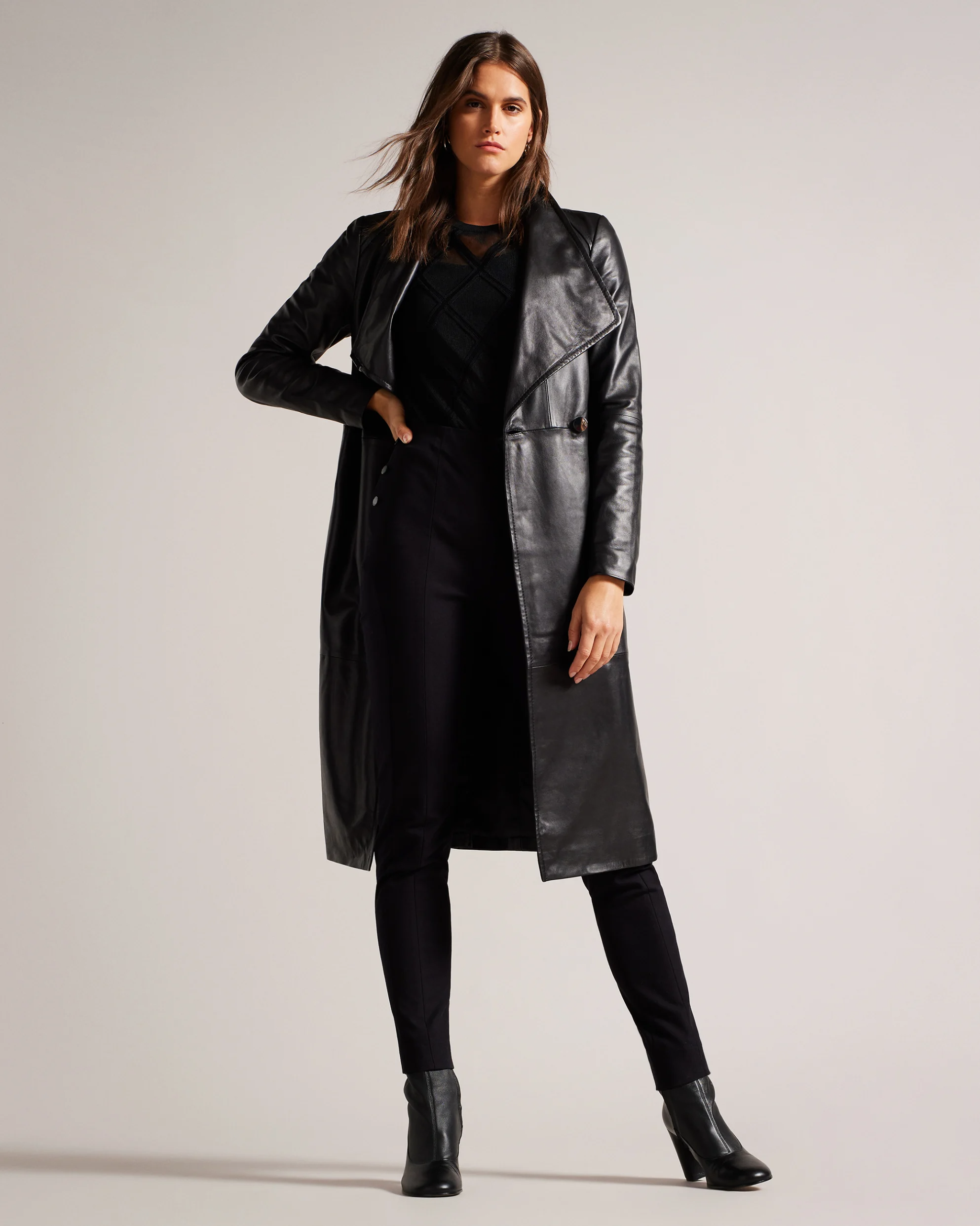 Ted Baker Mid Length Leather Wrap Coat