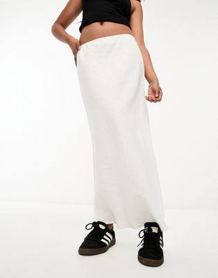 ASOS DESIGN + Linen bias midi skirt in natural