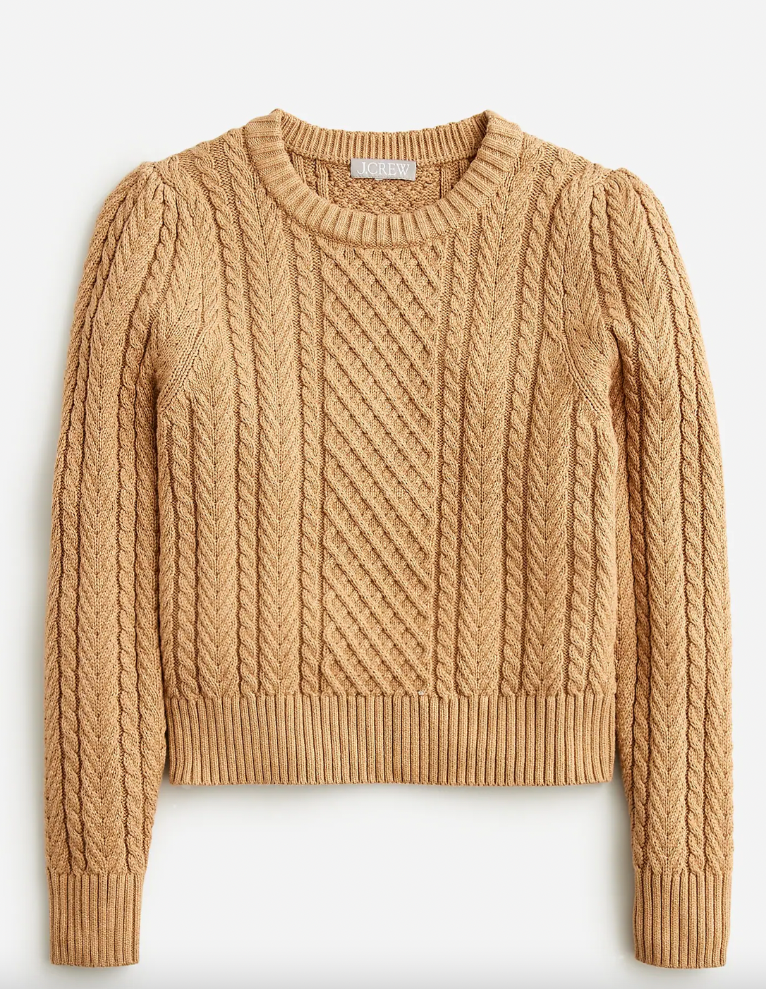J.Crew + Cable-Knit Puff-Sleeve Crewneck Sweater