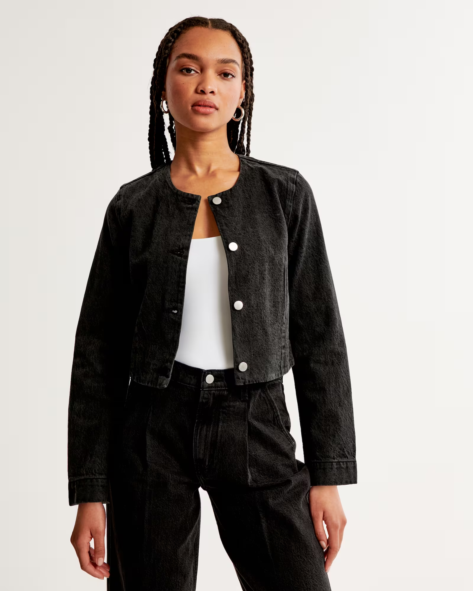 Abercrombie black denim jacket cheap