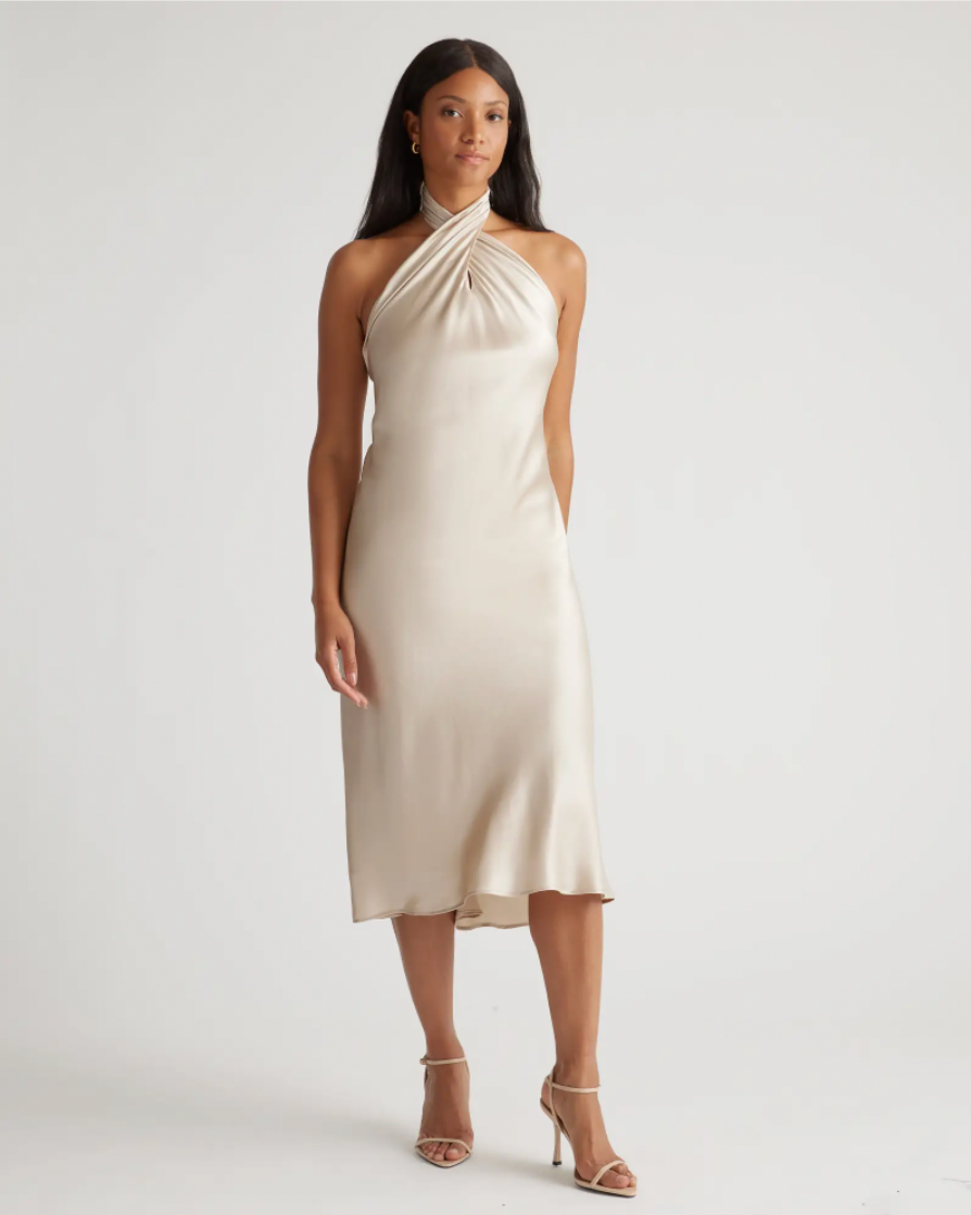 Quince + 100% Washable Silk Twist Halter Midi Dress