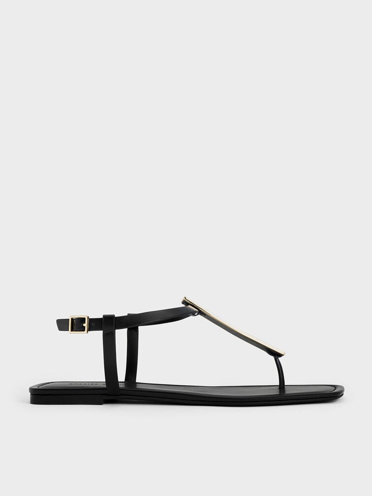 Charles and Keith + Metallic Accent T-Bar Thong Sandals