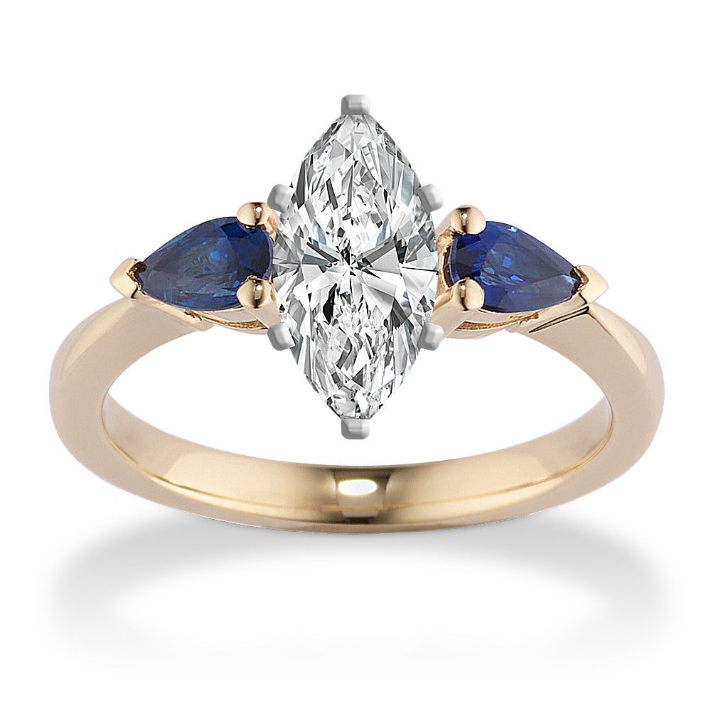 Shane Co. + Sapphire Leaf ThreeStone Engagement Ring