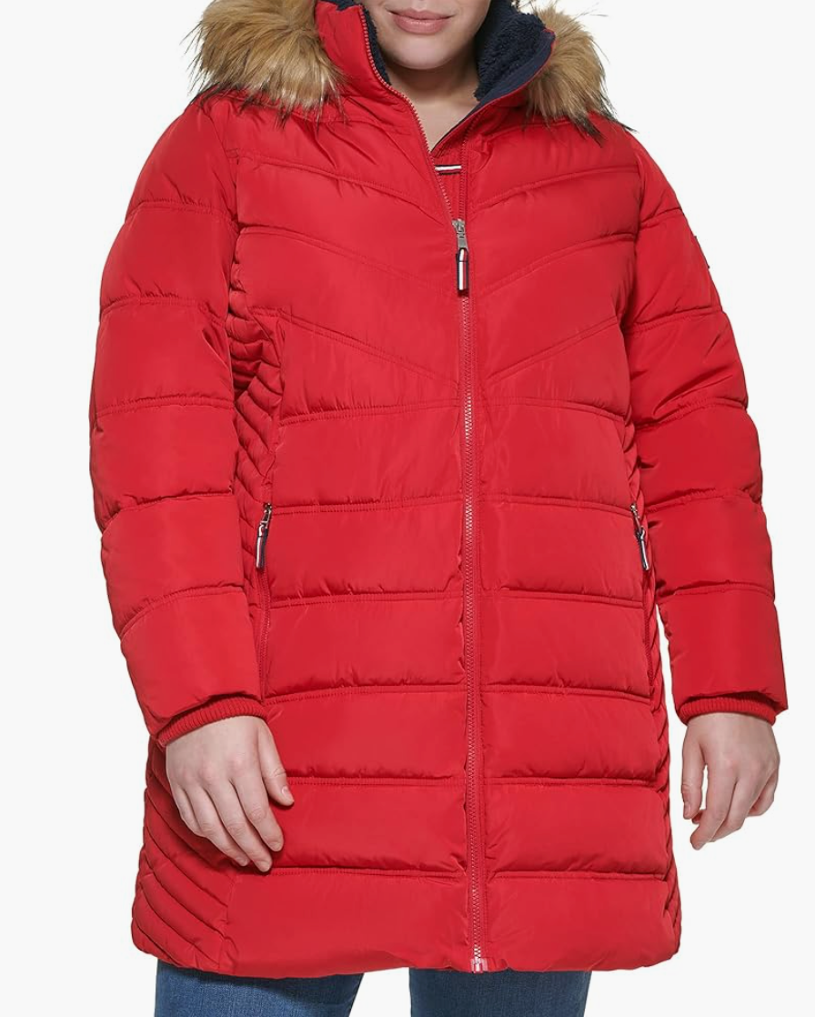 Tommy Hilfiger + Plus Size Quilted Fur Puffer