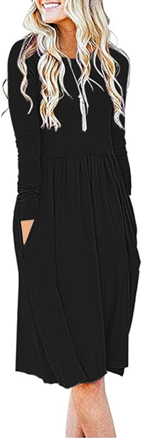 AUSELILY + Long Sleeve Empire Waist Dress With Pockets