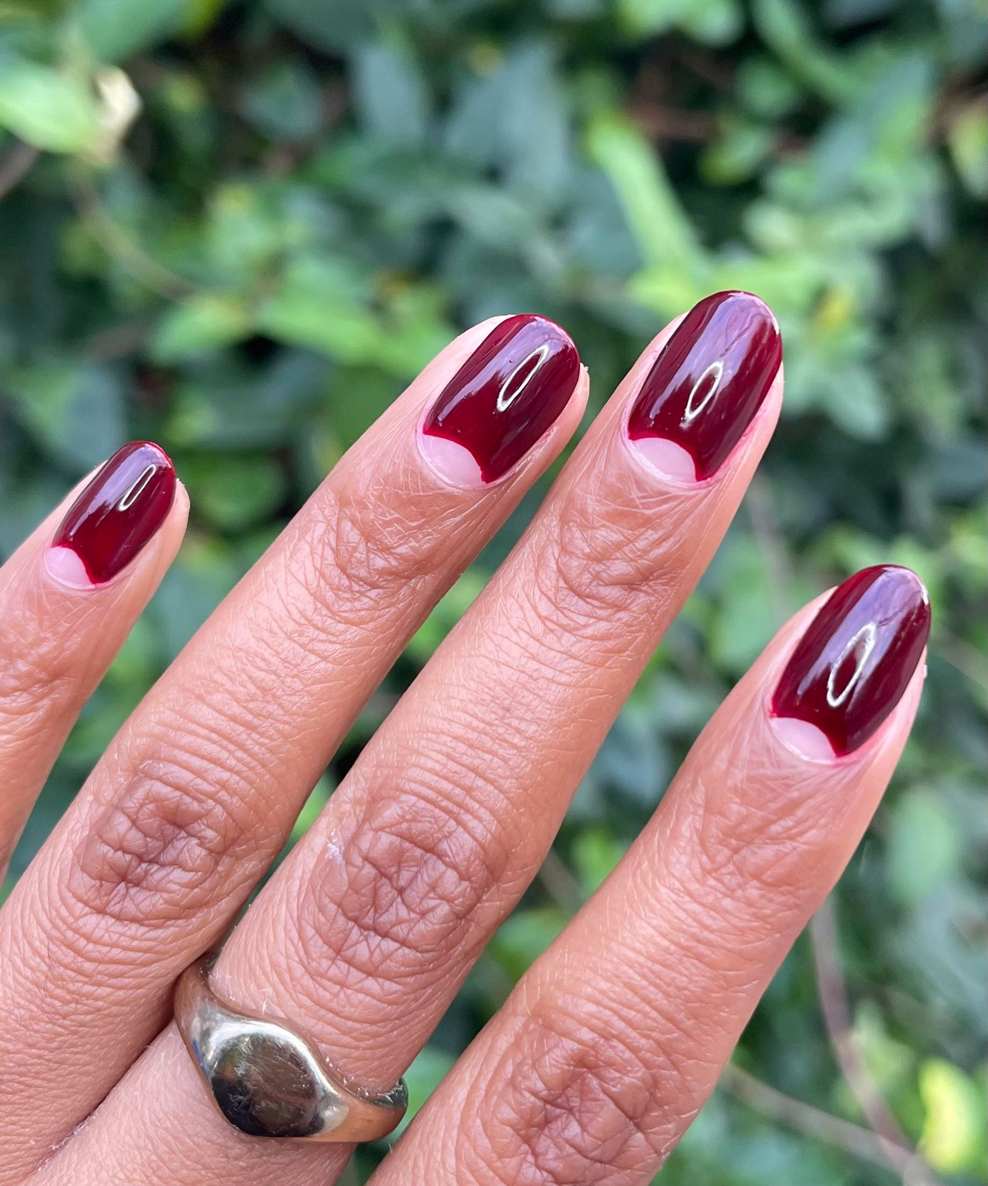 The 39 Prettiest Christmas & Holiday Nails : Dark Red Nails with Gold  Reverse French