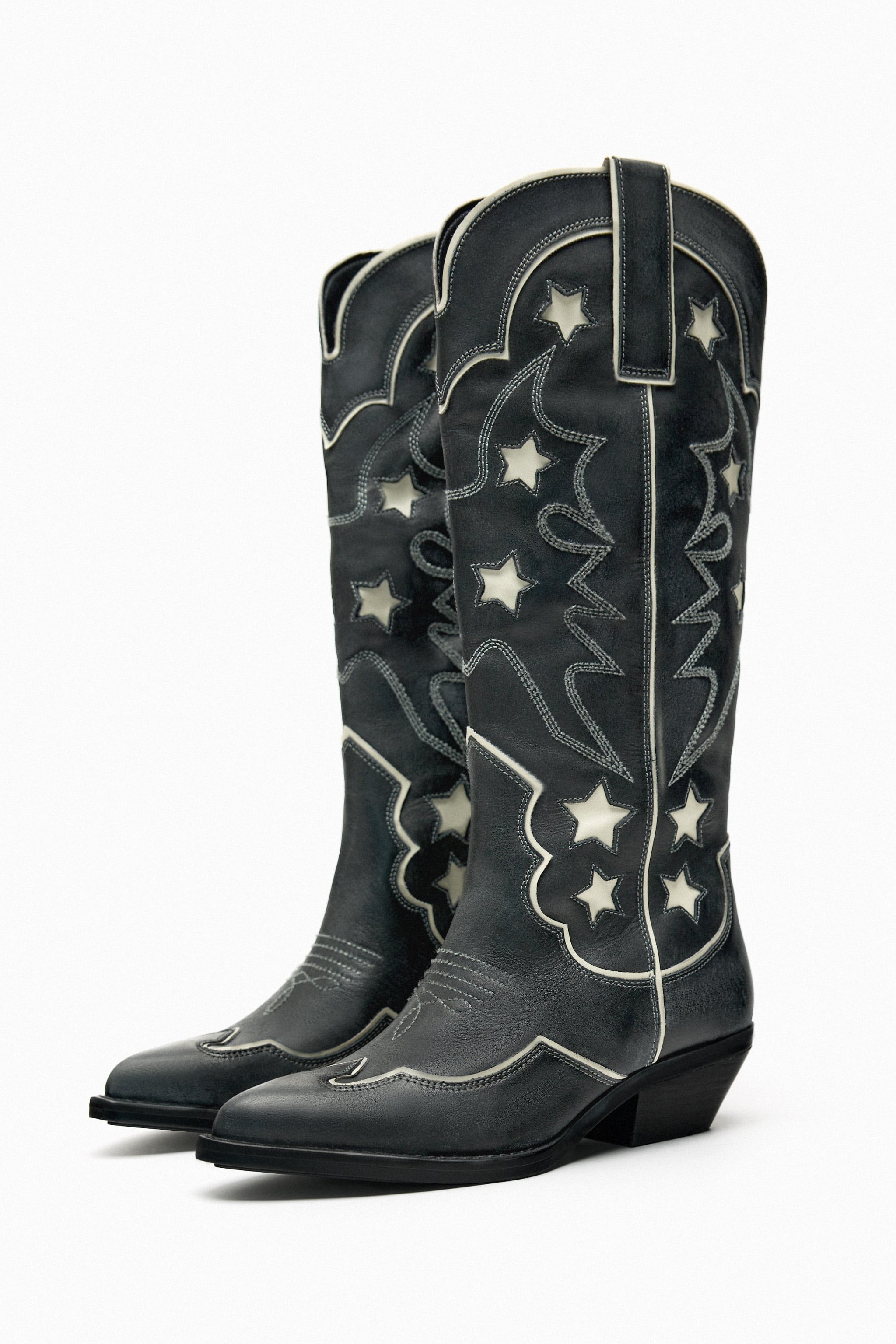 Zara + Leather Cowboy Boots With Stars
