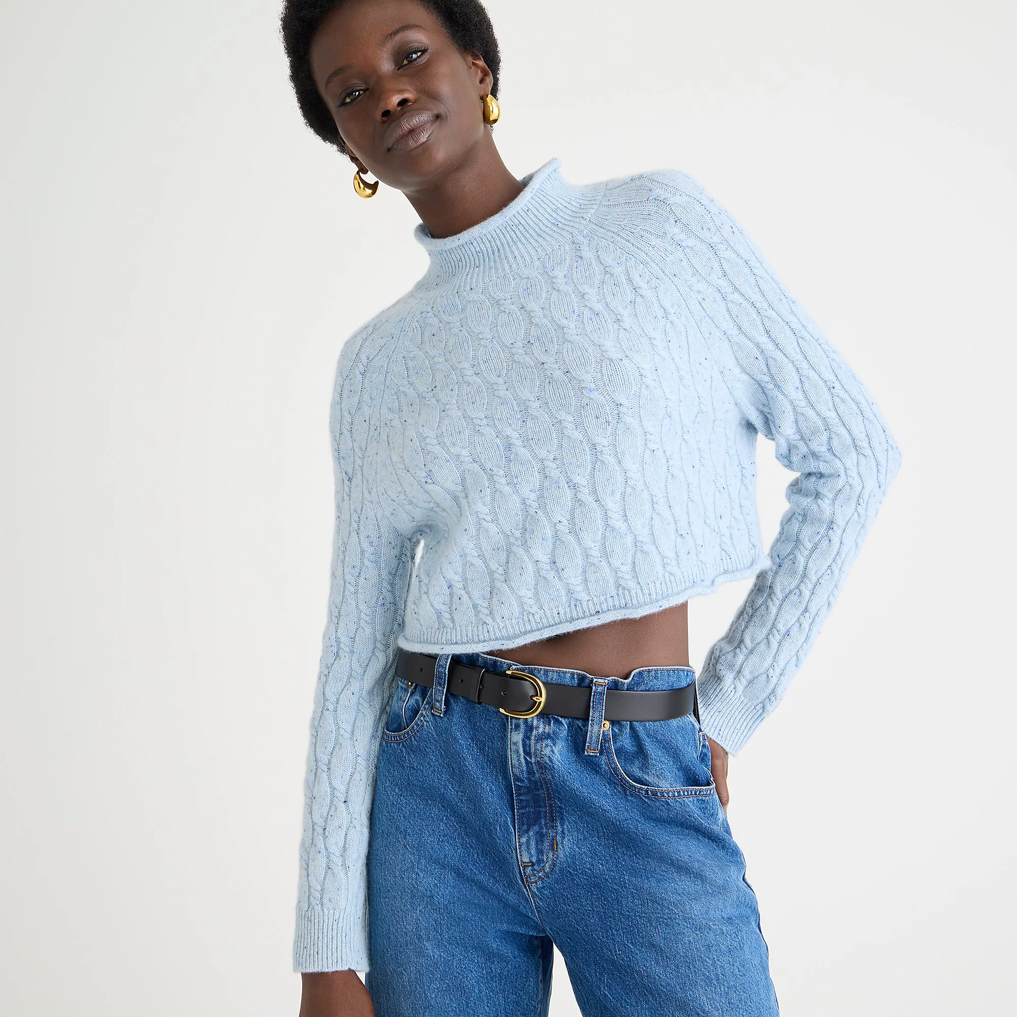 J. Crew + Cashmere Shrunken Cable-Knit Rollneck™ Sweater