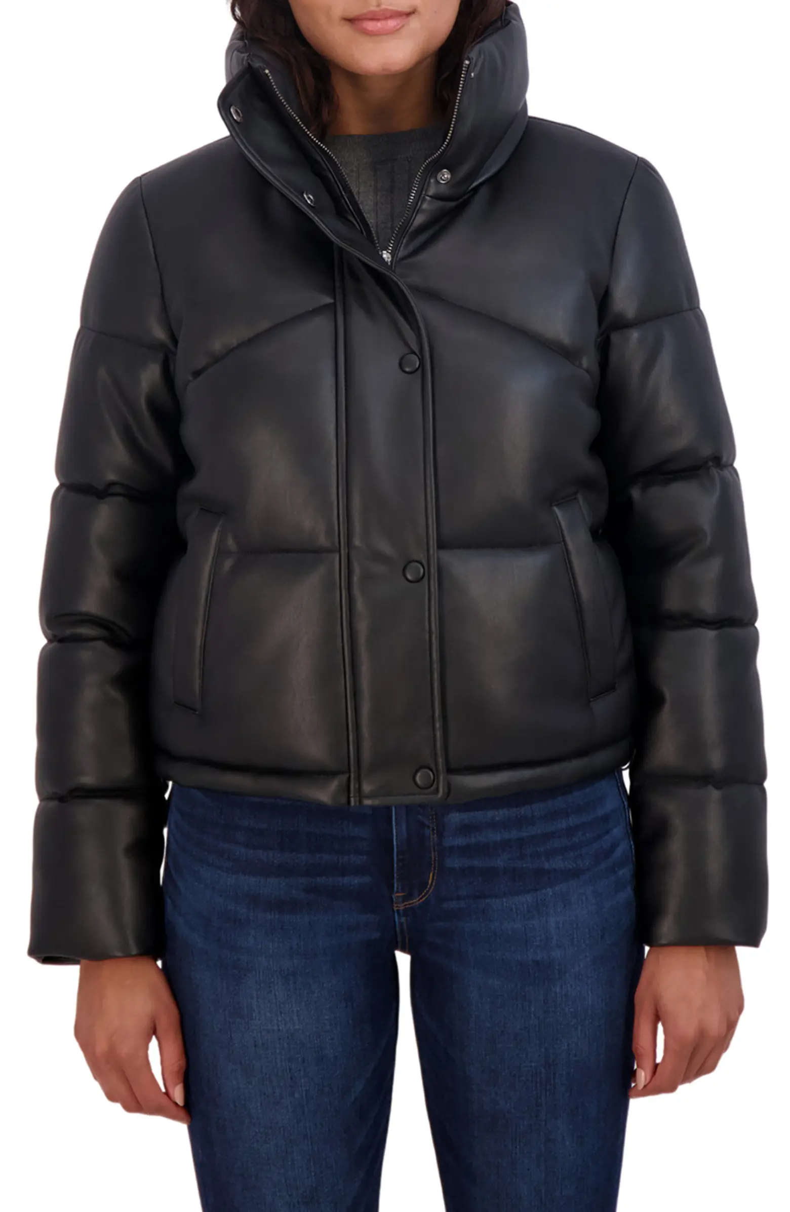 Sebby Faux Leather Short Puffer Jacket