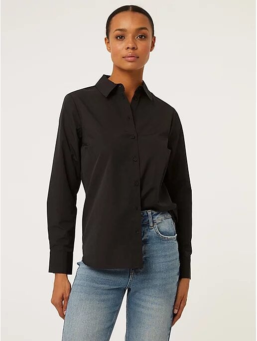 V-neck Plain Calvin Klein Twill Cotton Full Sleeves Shirt