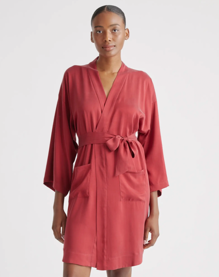 SilkSilky 19Momme Silk Bathrobe for Her Short Kimono Robe for Women