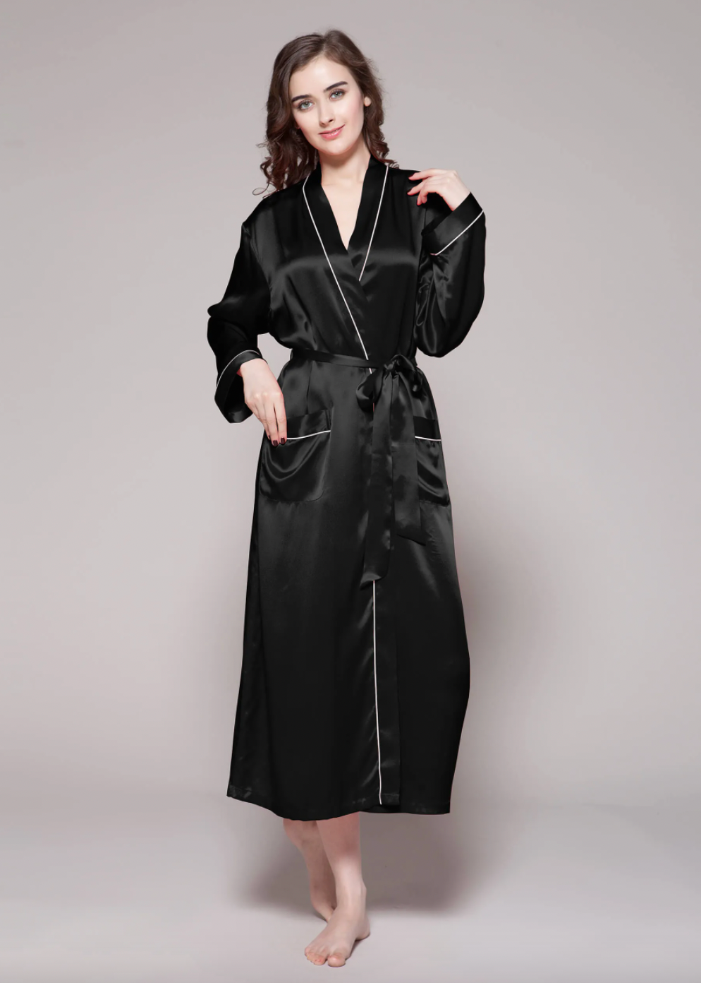 PRODESIGN Satin Kimono Robe with no Lace (Black) : Amazon.in: Home & Kitchen