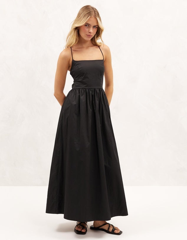 ワンピース Back Lace-Up Cotton Long Dress S AERE + Organic Cotton Back Lace Up Maxi Dress