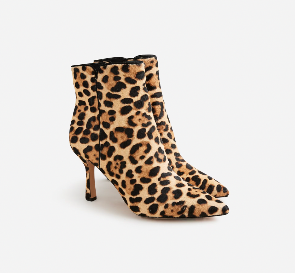 J.Crew + Pointed-Toe Ankle Boots In Leopard Calf Hair