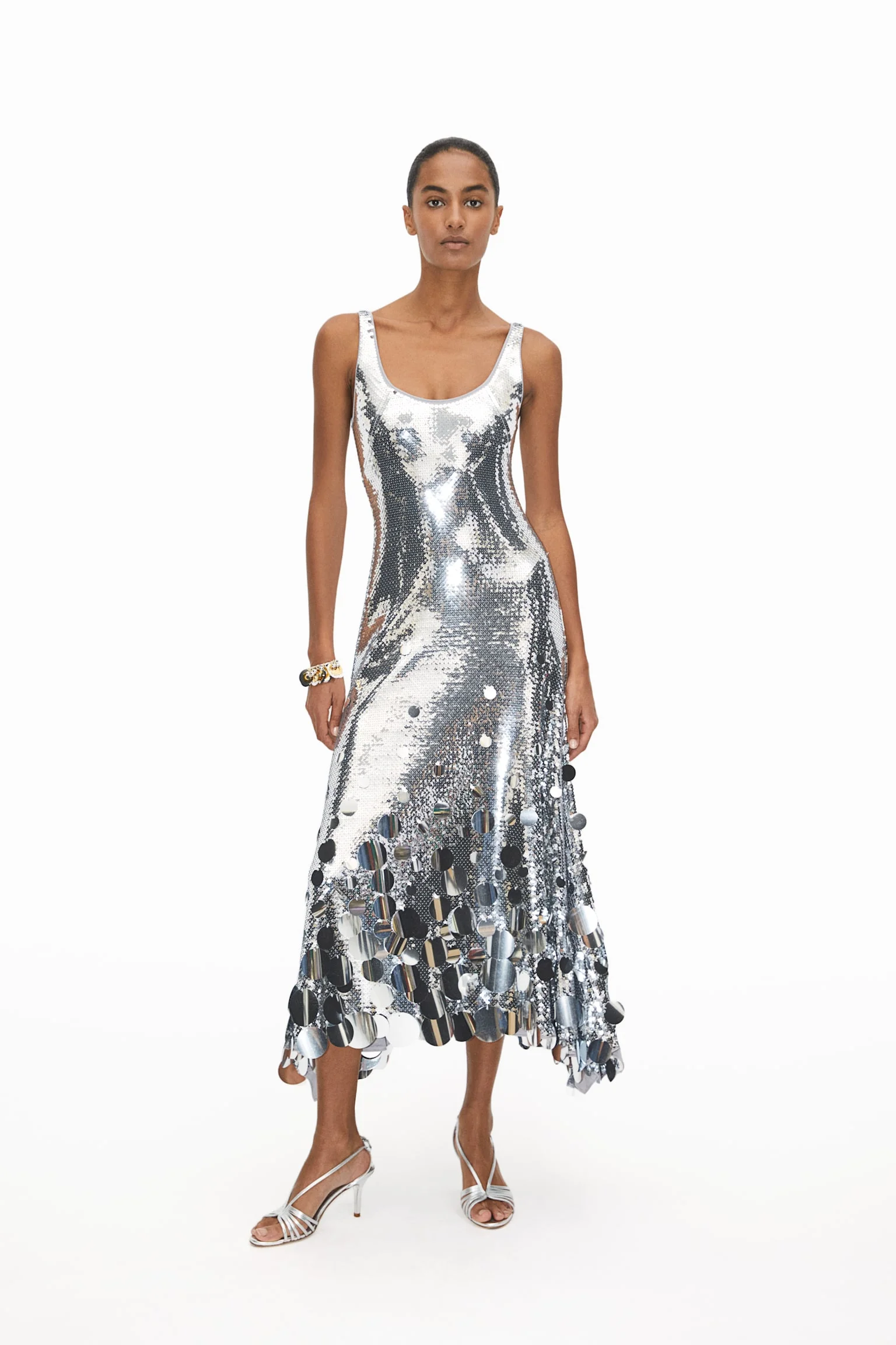 Rabanne x H&M + Sequined Flared-Skirt Dress