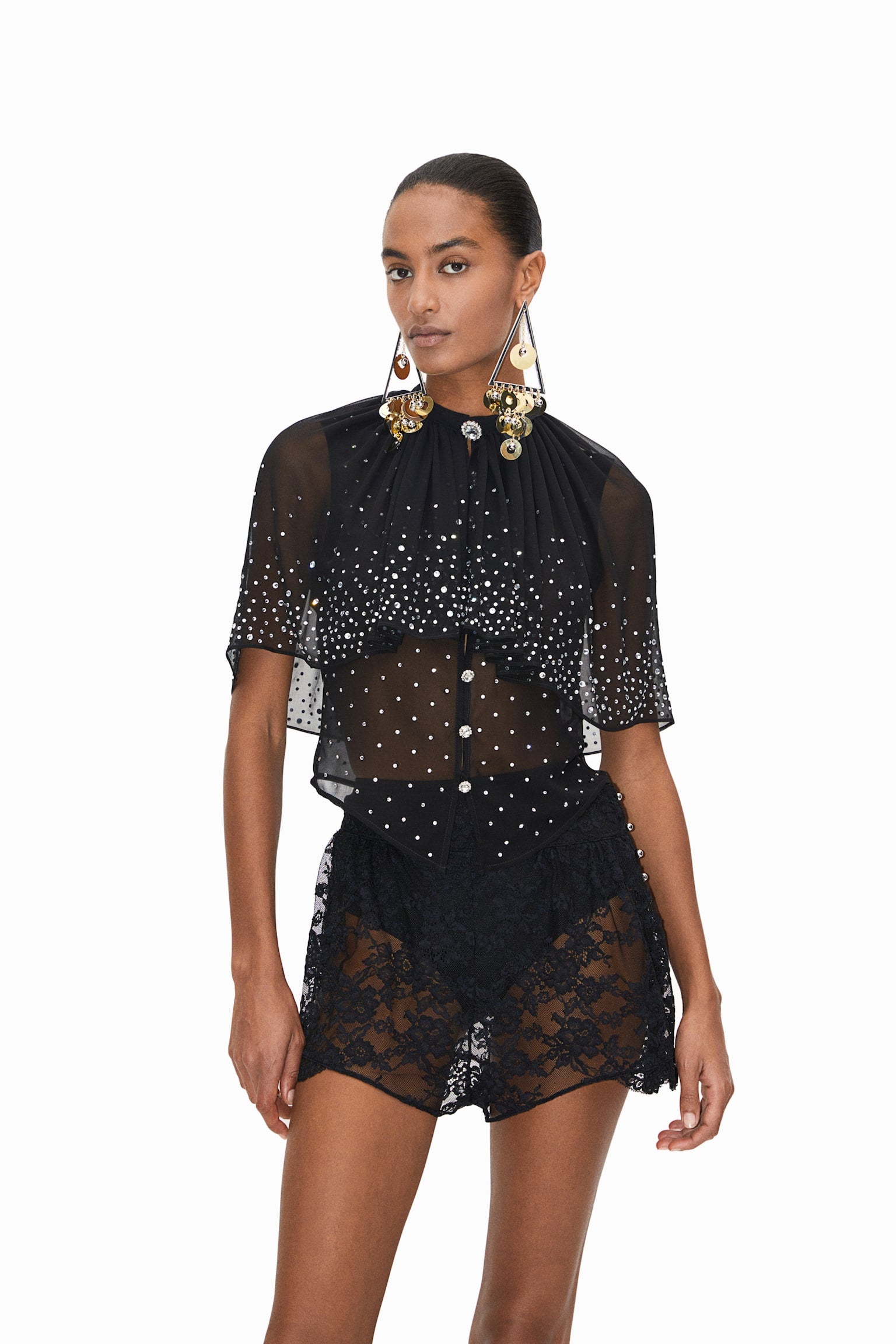Rabanne x H M Embellished Chiffon Cape Top
