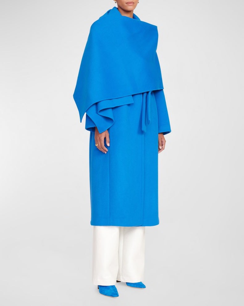 Staud + Carver Belted Wool-Blend Coat with Removable Scarf