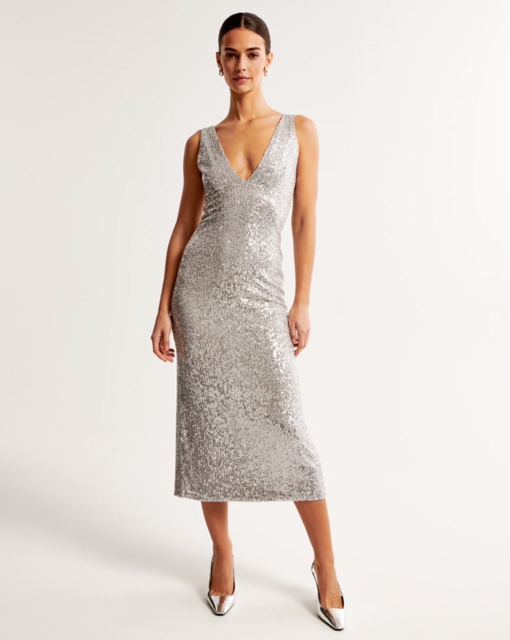 Abercrombie & Fitch Sequin Plunge Midi Dress