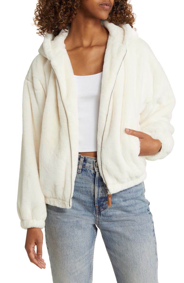 Thread Supply + Faux Fur Zip-Up Hooded Jacket