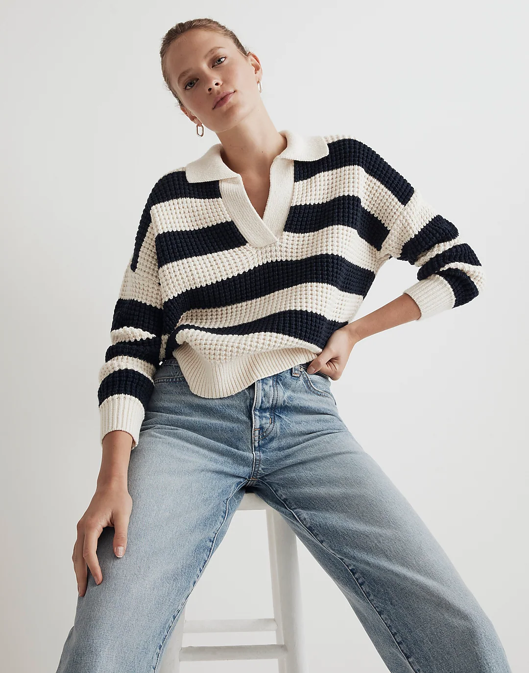 Madewell + Waffle-Knit Henley Sweater