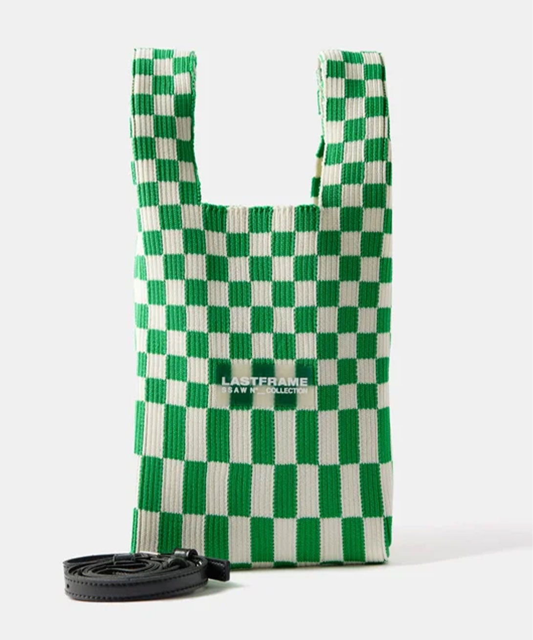 トートバッグ [LASTFRAME]Ichimatsu small checked knit tote bag Last Frame + Ichimatsu Small Checked Knit Tote Bag