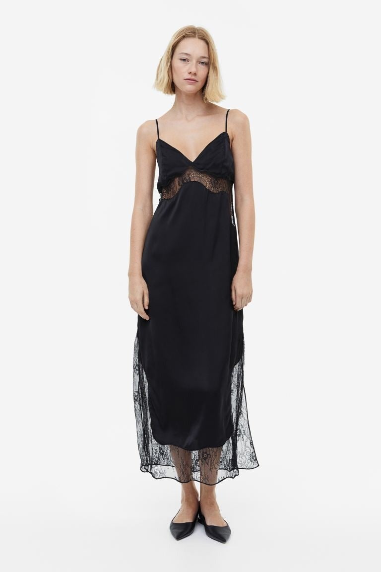 H&M + Lace-Detail Satin Slip Dress