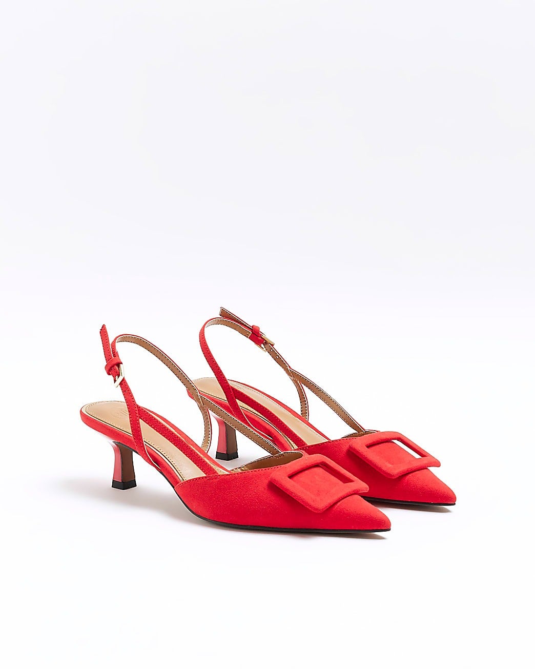 River Island + Red Buckle Sling Back Heeled Court Shoes