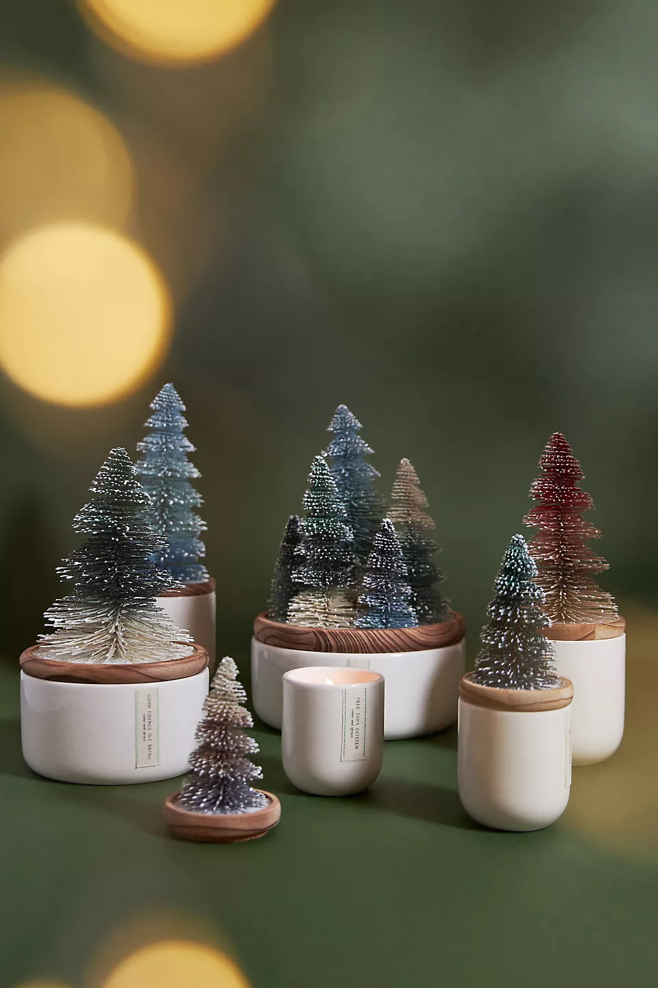 Anthropologie + Frosted Bottle Brush Tree Candle