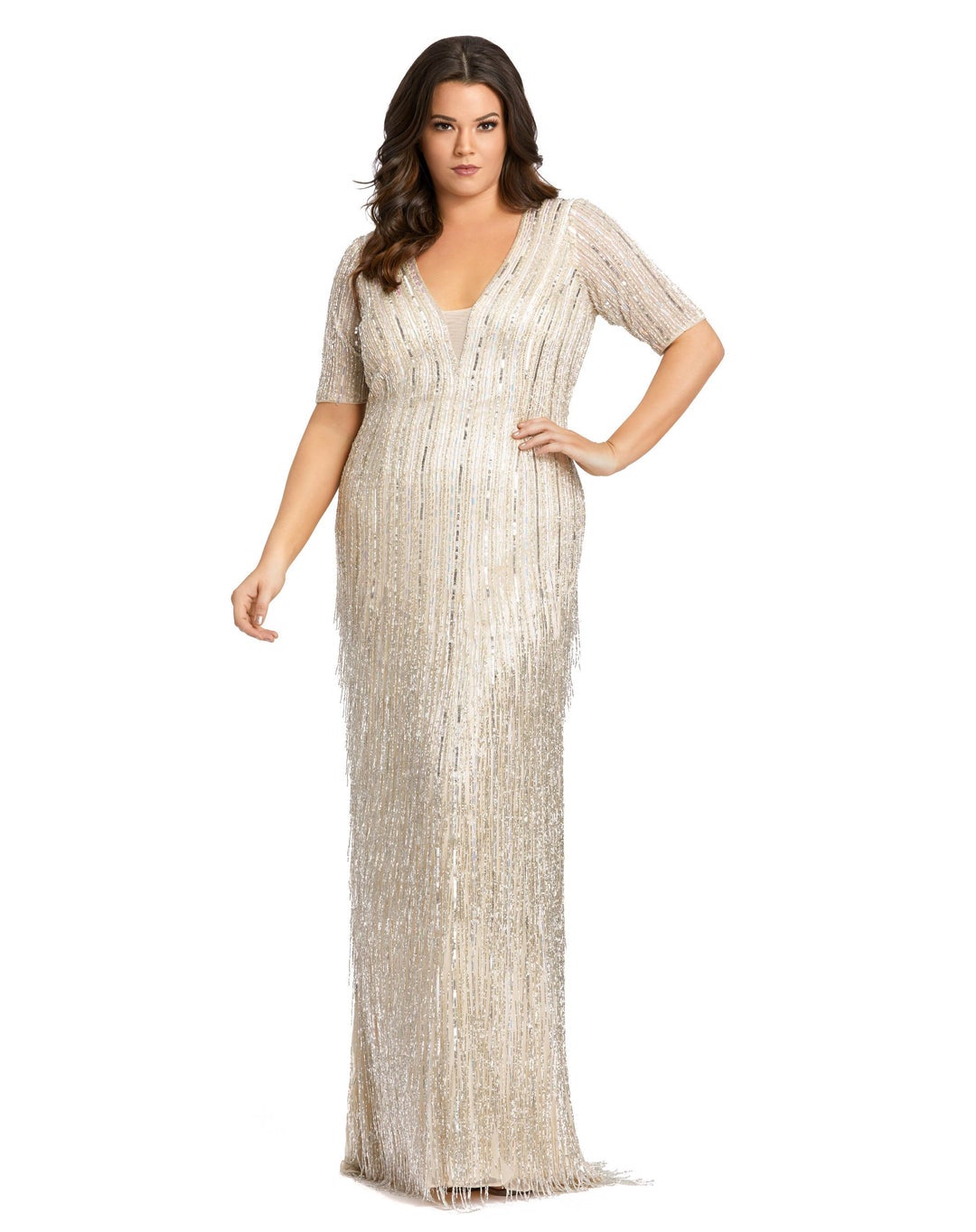 Cap sleeve dupioni full length dress alfred online sung