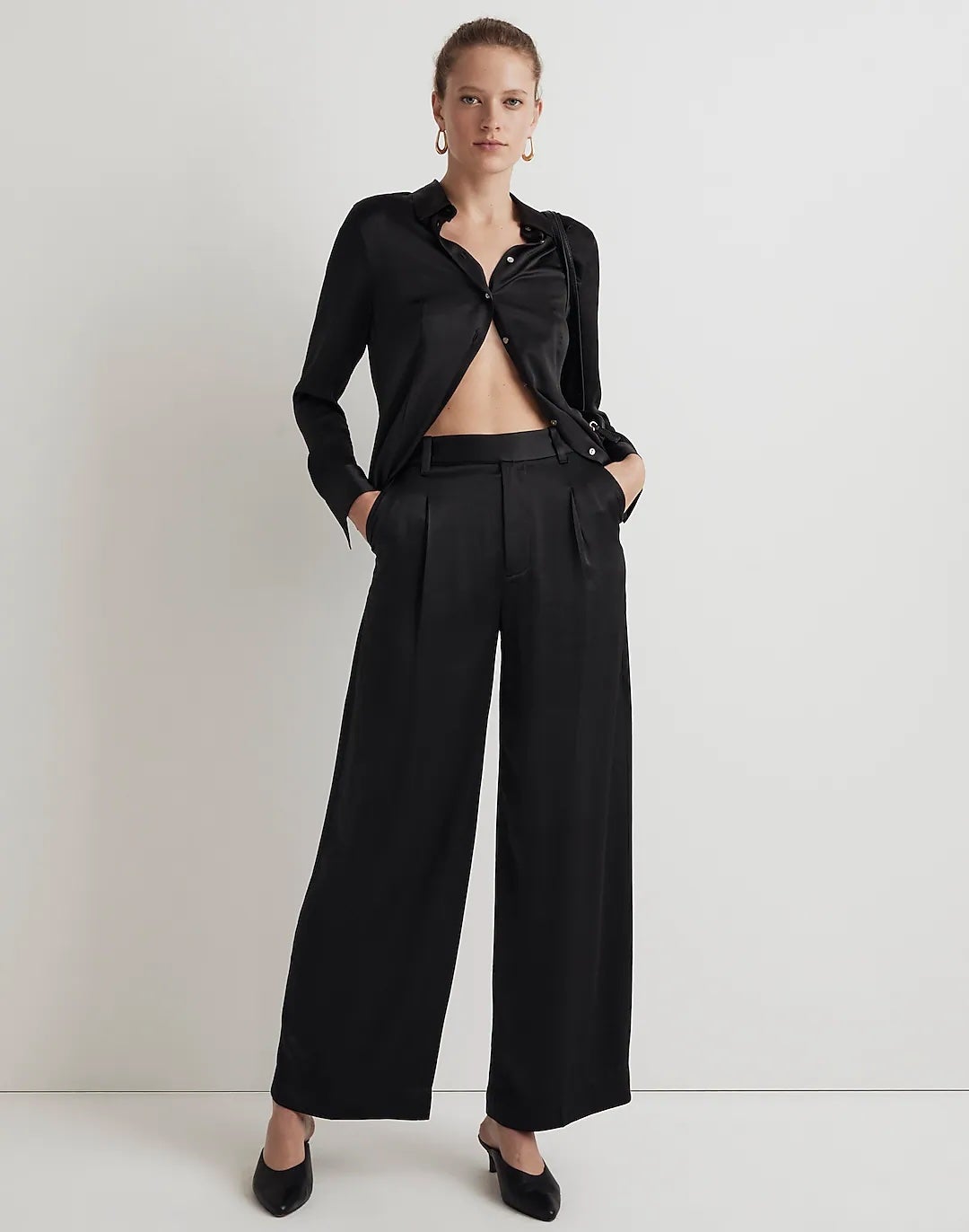 Madewell + The Petite Harlow Wide-Leg Pant in Satin
